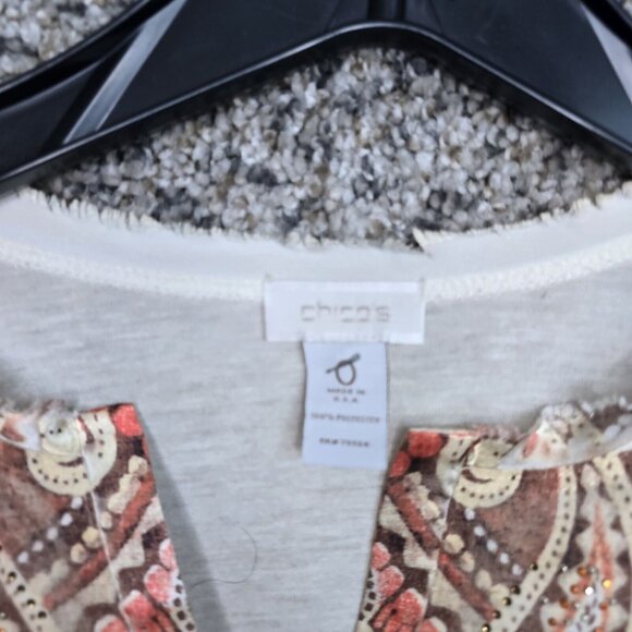 Chicos Top Womens‎ 0 US Small Yellow Embellished V Neck Tee Paisley Ladies - Picture 6 of 7